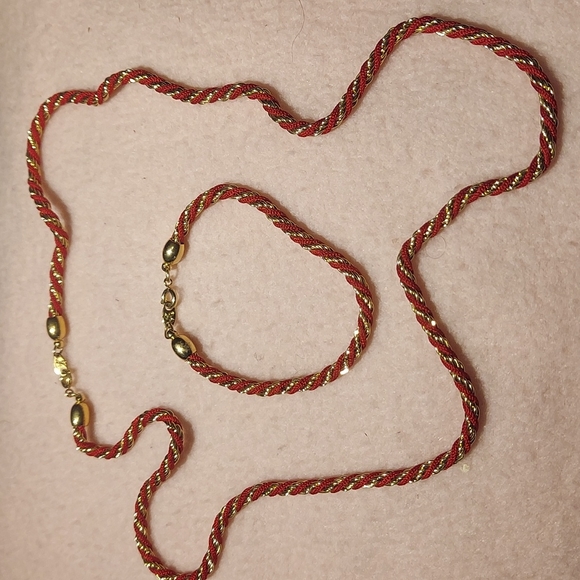 Trifari Jewelry - Vintage 1970's Trifari Gold Red Twisted Rope Necklace and Bracelet